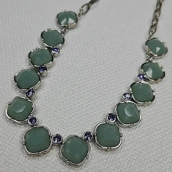 Lia Sophia Statement Necklace in Silver with Mint Green and Blue Accents - Picture 2 of 13